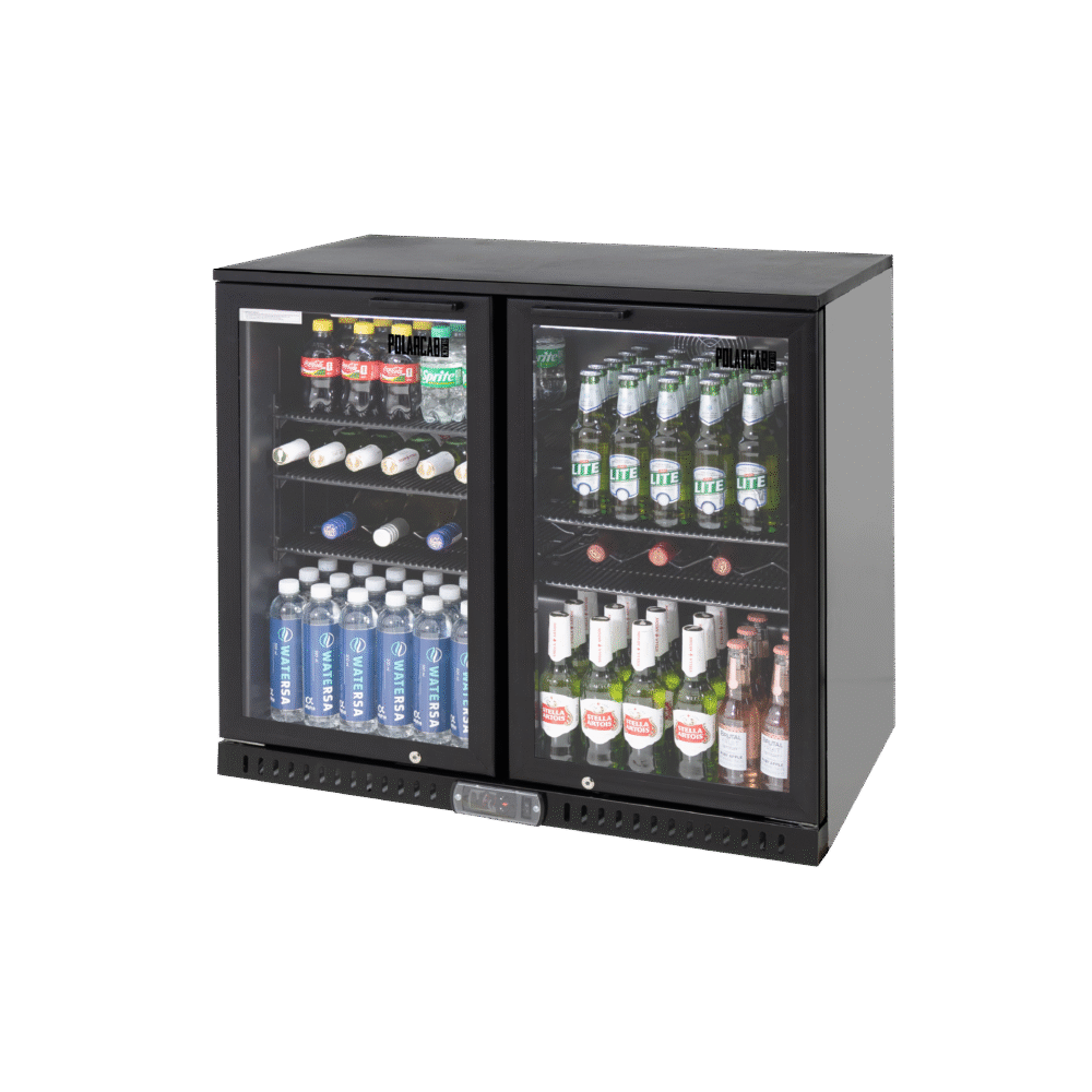 Polarcab Black Back Bar Fridge - 2 Hinged Doors, 192L